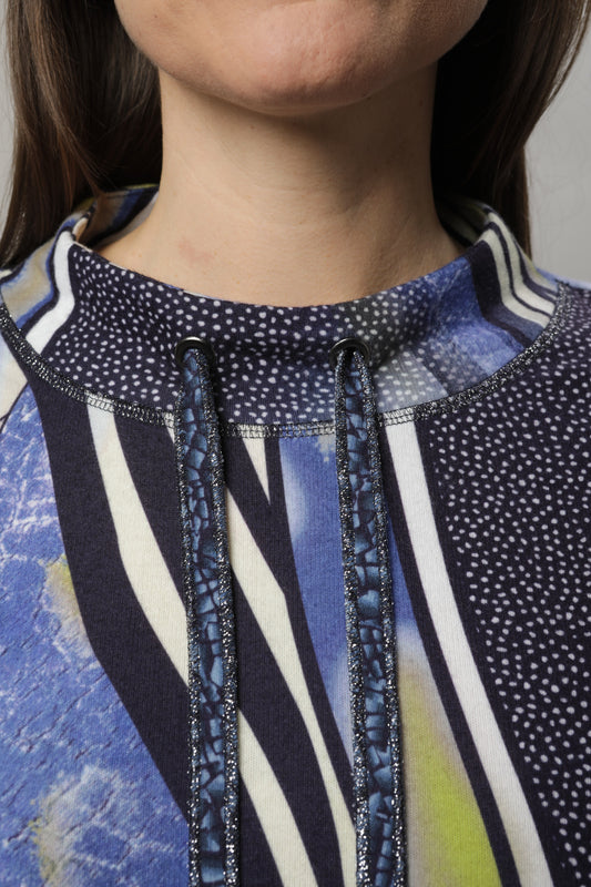 Langarmshirt mit Stehkragen und Alloverdruck