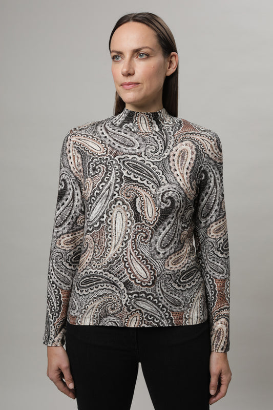 Langarmshirt mit Stehkragen und Alloverdruck
