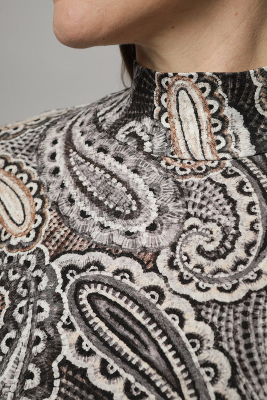 Langarmshirt mit Stehkragen und Alloverdruck