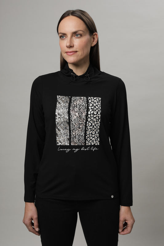 Langarmshirt mit Stehkragen und Druck