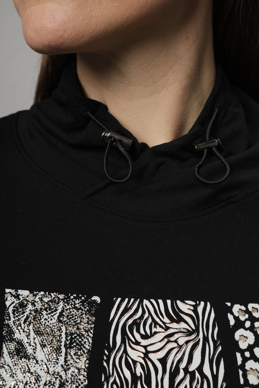 Langarmshirt mit Stehkragen und Druck