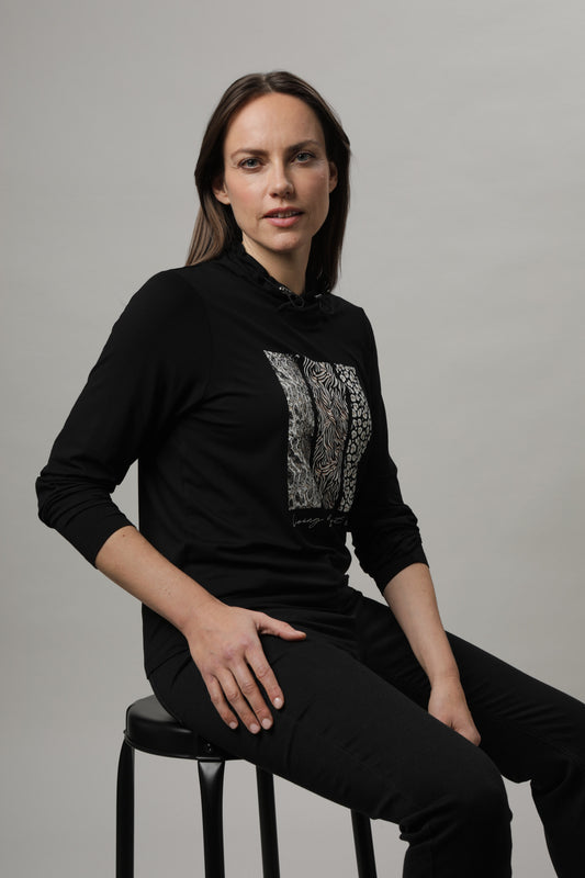 Langarmshirt mit Stehkragen und Druck