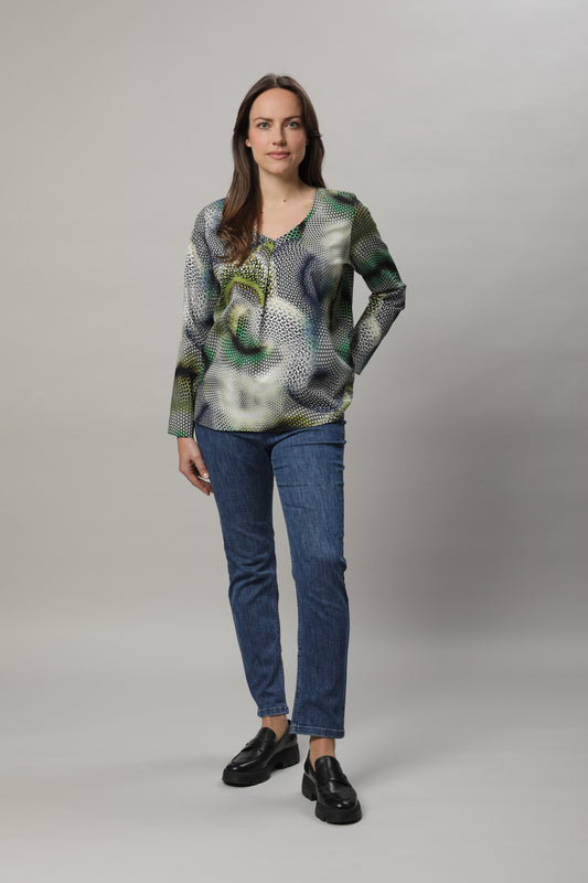Bluse mit V-Ausschnitt und Alloverdruck