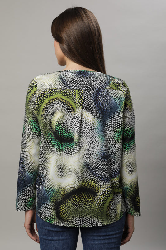 Bluse mit V-Ausschnitt und Alloverdruck