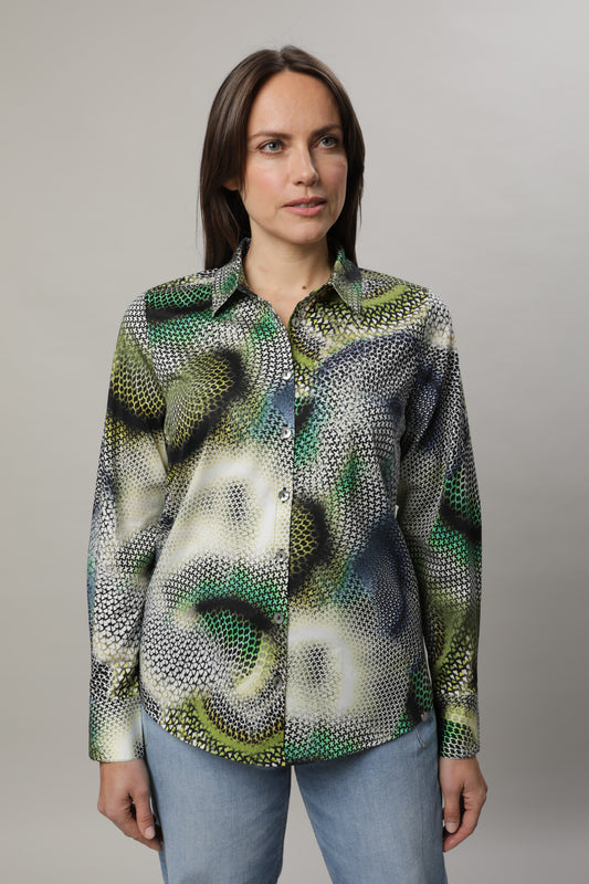 Bluse mit Umlegekragen und Alloverdruck