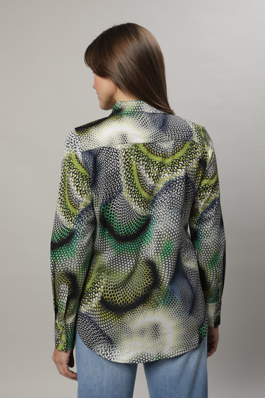 Bluse mit Umlegekragen und Alloverdruck