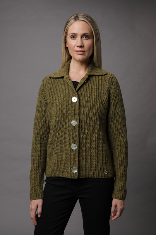 Strickjacke mit Umlegekragen und Knöpfen und Strukturmuster