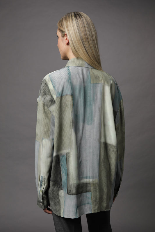 Bluse mit Umlegekragen und Alloverdruck
