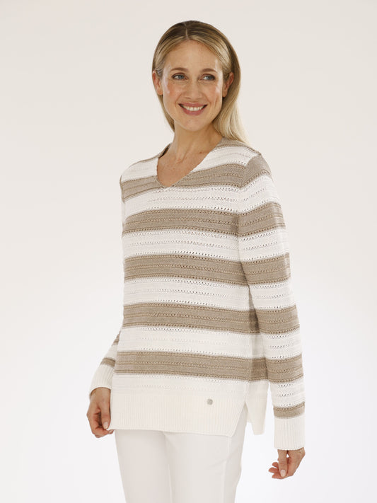 Pullover mit V-Ausschnitt und Streifen