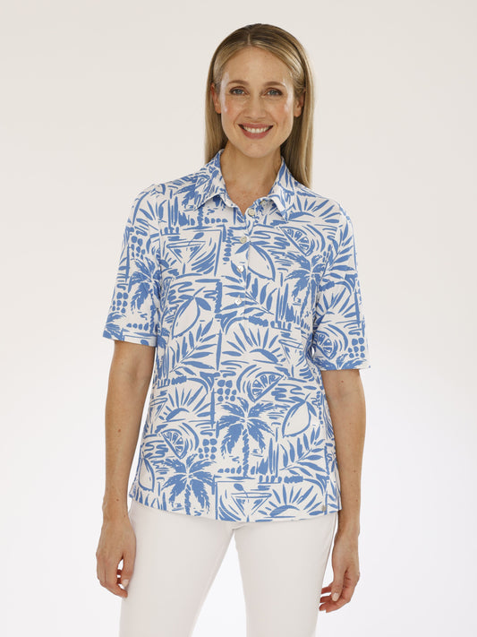 T-Shirt mit Polokragen und Alloverdruck