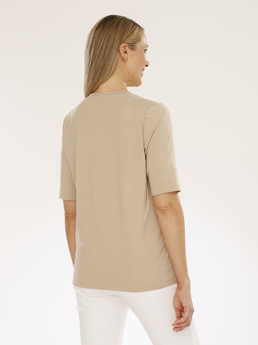 T-Shirt mit V-Ausschnitt und Strass-Steinchen