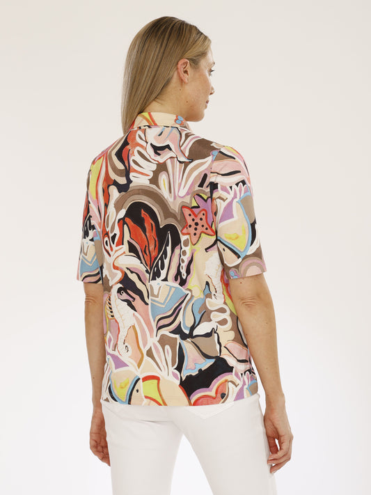 T-Shirt mit Polokragen und Alloverdruck
