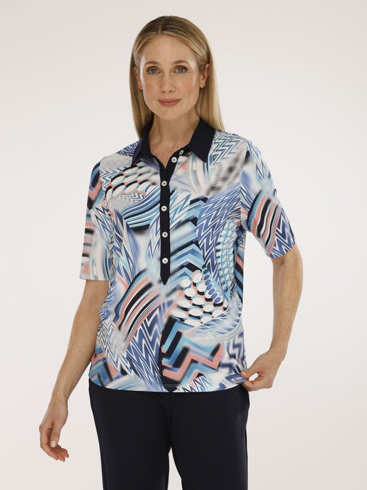 Shirt mit Polokragen und Alloverdruck