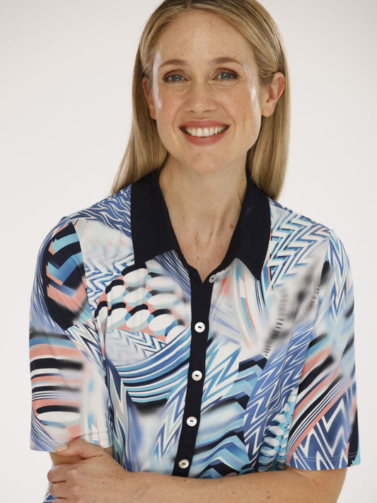 Shirt mit Polokragen und Alloverdruck