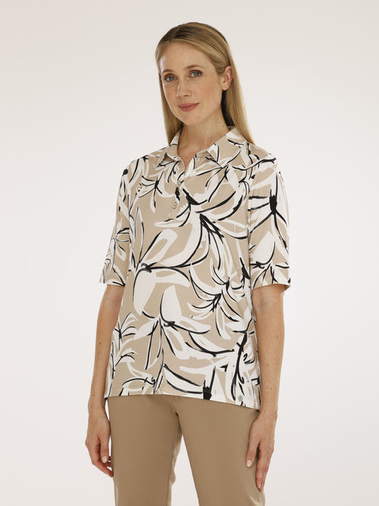 T-Shirt mit Umlegekragen und Alloverdruck