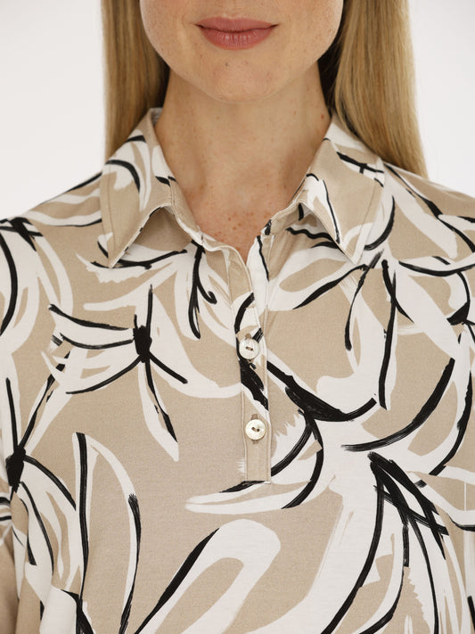 T-Shirt mit Umlegekragen und Alloverdruck