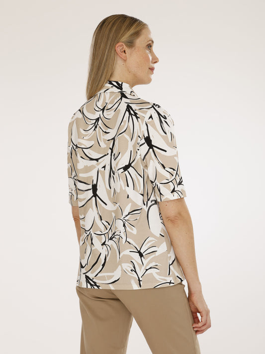 T-Shirt mit Umlegekragen und Alloverdruck