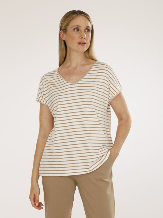 T-Shirt mit V-Ausschnitt und Ringel