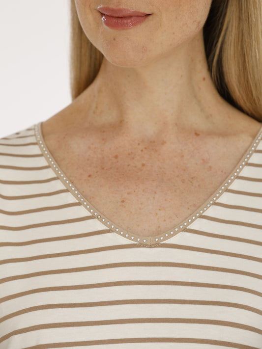 T-Shirt mit V-Ausschnitt und Ringel