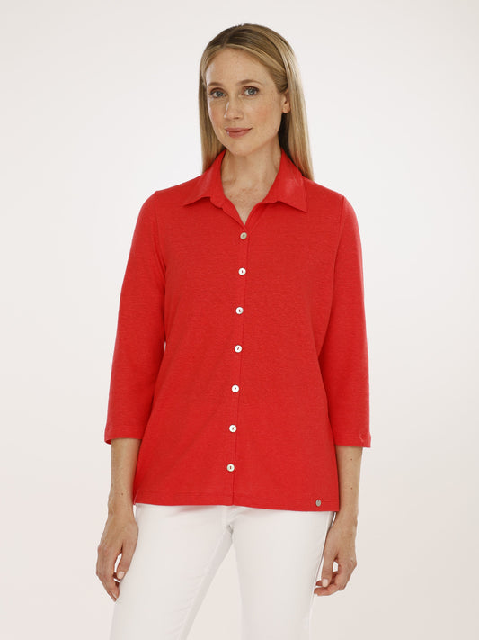 Jersey-Bluse mit Umlegekragen und 3/4 Arm