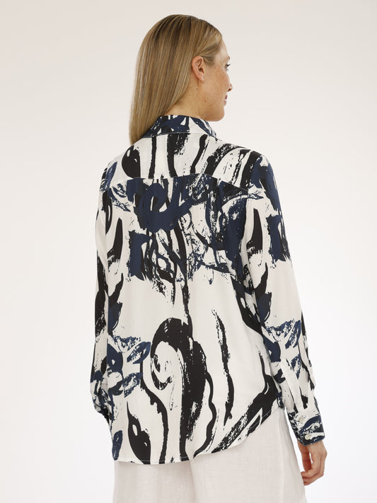 Bluse mit Hemd-Kragen und Alloverdruck