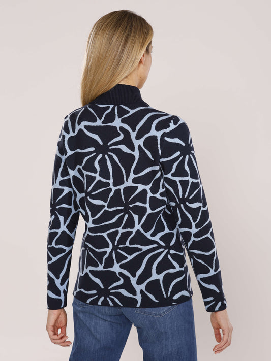 Pullover mit spitz zulaufendem Rollkragen und Jacquardmuster