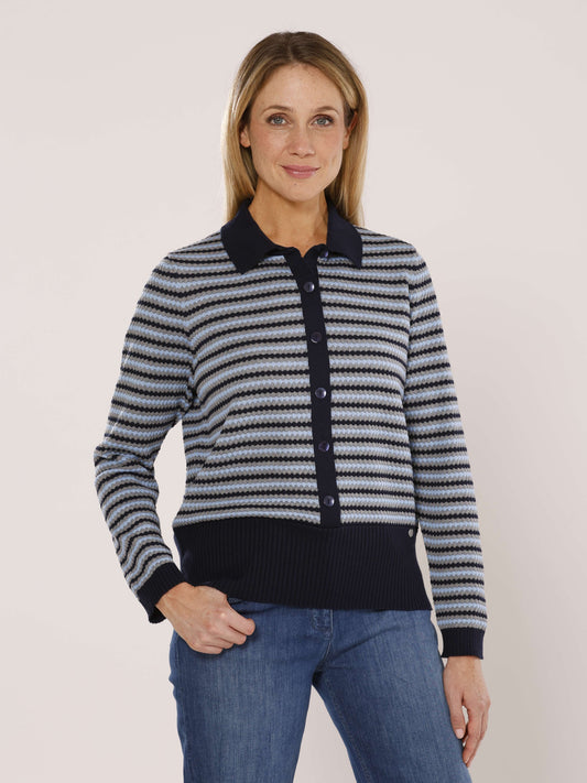 Pullover mit Polokragen und Strukturmuster