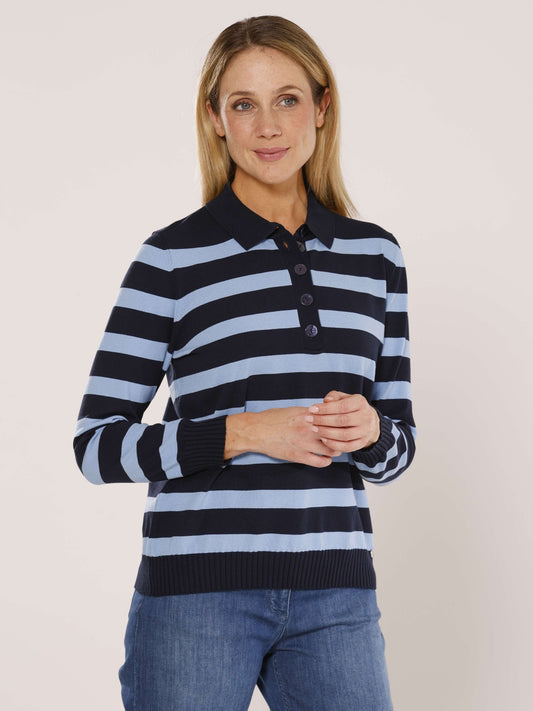 Pullover mit Polokragen und Ringeln