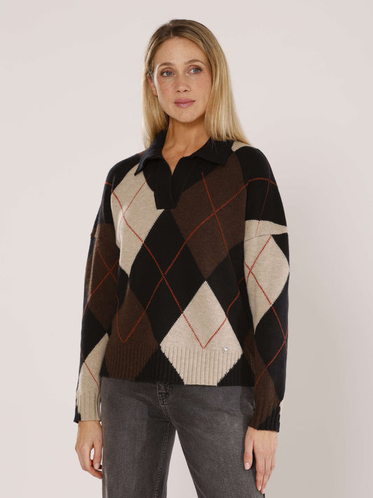 Pullover mit Umlegekragen Rautenmuster
