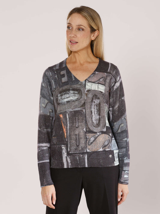 Pullover mit V-Ausschnitt und Alloverdruck