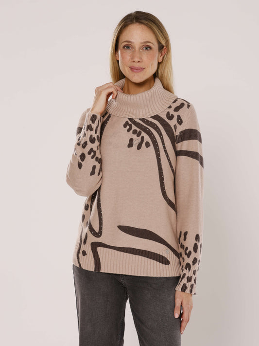 Rollkragenpullover mit Alloverdruck