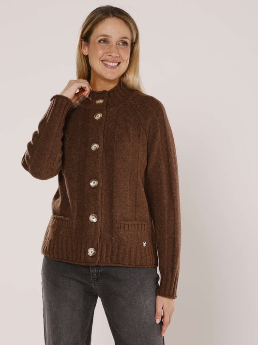 Strickjacke mit Stehkragen und Knöpfen
